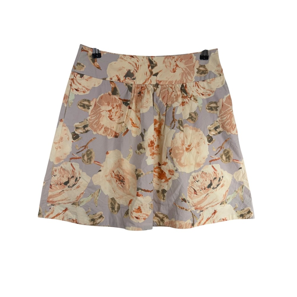 J.Crew Floral Cotton Mini Skirt Lavender Peach Size 2 Pockets Side Zip A-Line
